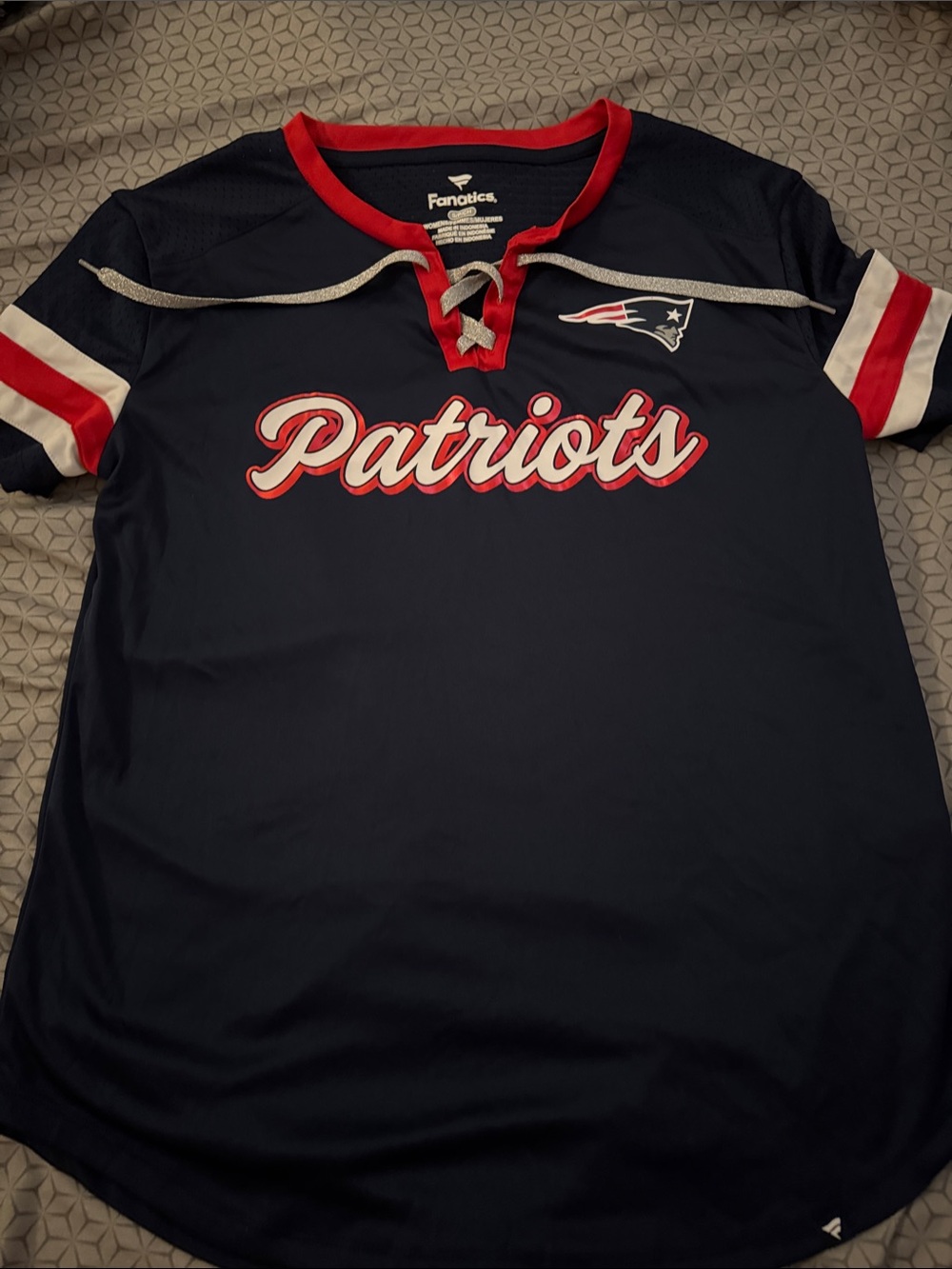 Fanatics Navy Red and White Patriots Lace-Up Jersey Top
